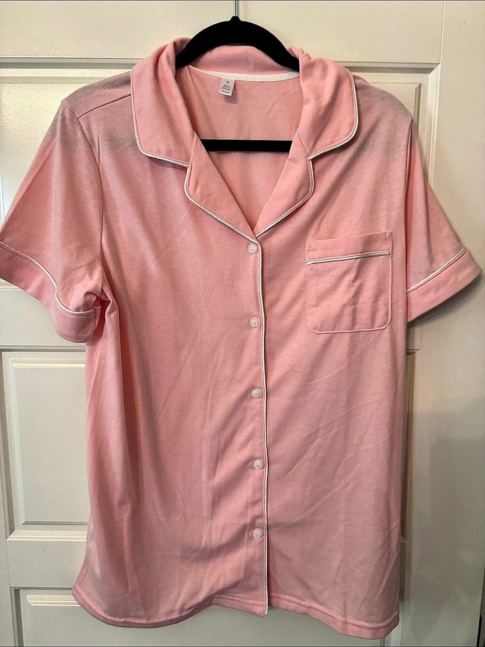 Pajama Button Front Top in Pink Size Medium